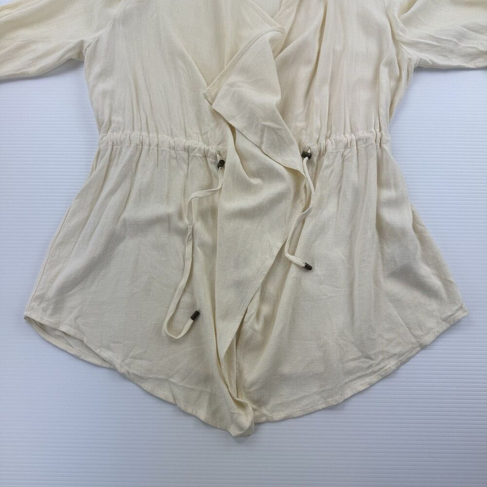 Ruby Rd Ivory Drape Front Cardigan Jacket Linen Blend Boho Size L Minimalist - Picture 5 of 14